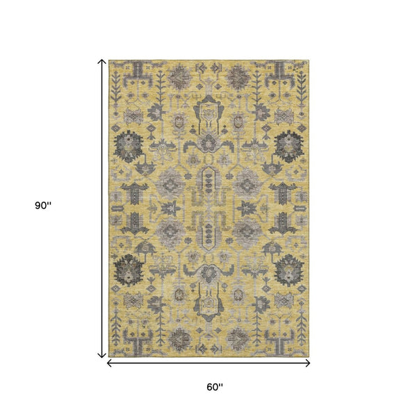 HomeRoots 5' X 8' Amber Gray & Charcoal Oriental Area Rug - Washable, Stain Resistant, UV Protected Style! 656629