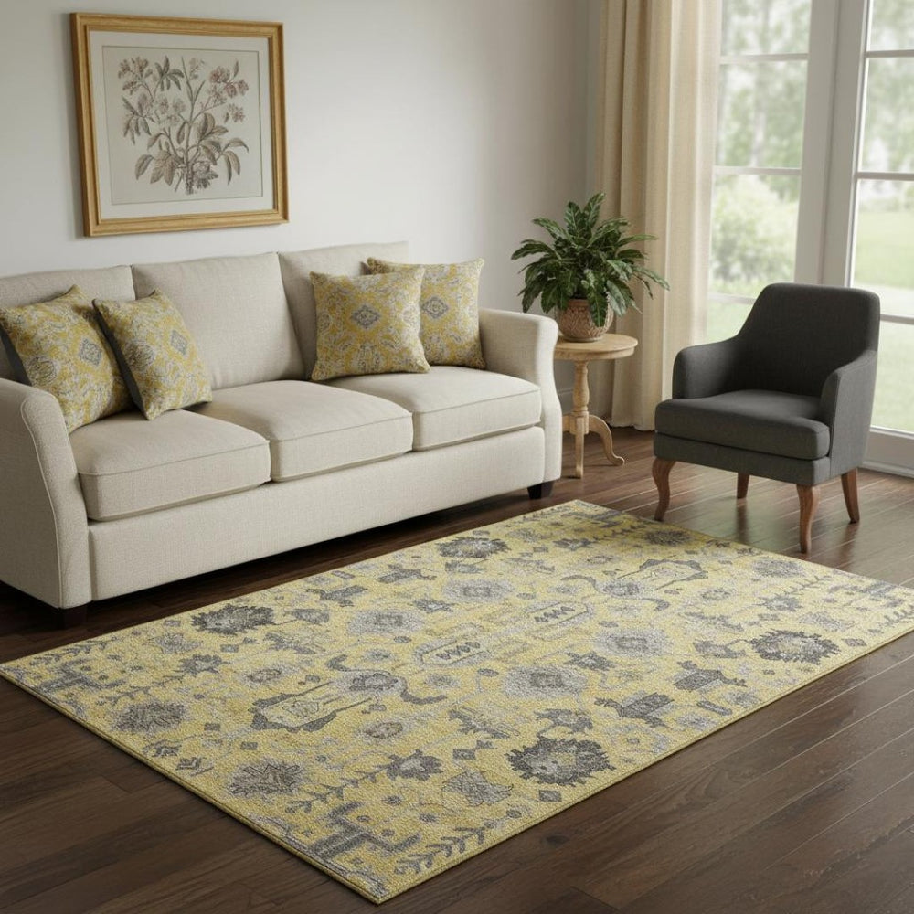 HomeRoots 5' X 8' Amber Gray & Charcoal Oriental Area Rug - Washable, Stain Resistant, UV Protected Style! 656629