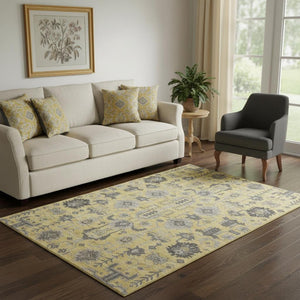 HomeRoots 5' X 8' Amber Gray & Charcoal Oriental Area Rug - Washable, Stain Resistant, UV Protected Style! 656629