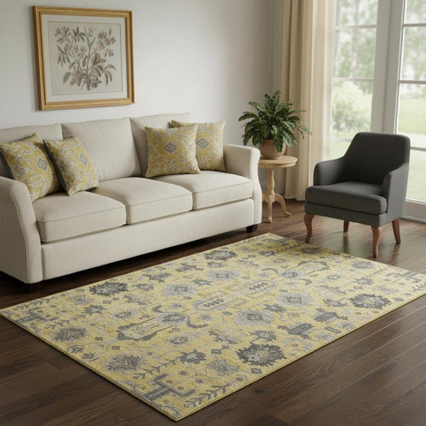 HomeRoots 5' X 8' Amber Gray & Charcoal Oriental Area Rug - Washable, Stain Resistant, UV Protected Style! 656629