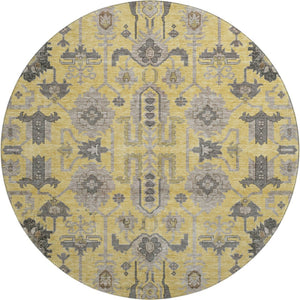 HomeRoots 8' Amber Gray and Charcoal Oriental Round Rug: Stylish, Washable, UV-Protected for Every Space! 656630