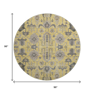HomeRoots 8' Amber Gray and Charcoal Oriental Round Rug: Stylish, Washable, UV-Protected for Every Space! 656630