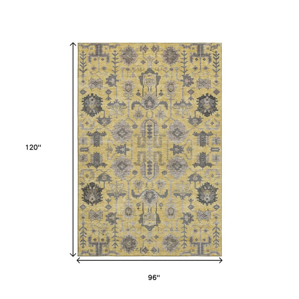 HomeRoots 8' X 10' Amber Gray & Charcoal Oriental Area Rug - Stain Resistant, UV Protected, Durable & Elegant 656631