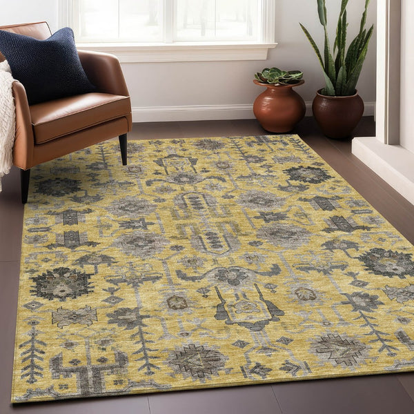 HomeRoots 8' X 10' Amber Gray & Charcoal Oriental Area Rug - Stain Resistant, UV Protected, Durable & Elegant 656631