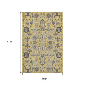 HomeRoots 9' X 12' Amber Gray Charcoal Oriental Washable Area Rug - Stain Resistant, UV Protected, Durable Elegance 656632