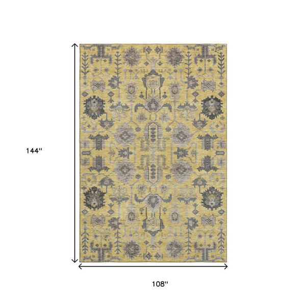 HomeRoots 9' X 12' Amber Gray Charcoal Oriental Washable Area Rug - Stain Resistant, UV Protected, Durable Elegance 656632