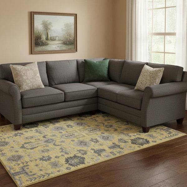 HomeRoots 9' X 12' Amber Gray Charcoal Oriental Washable Area Rug - Stain Resistant, UV Protected, Durable Elegance 656632