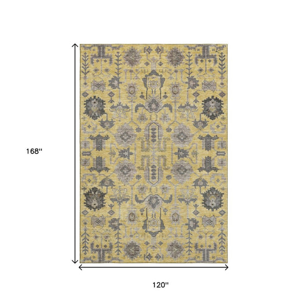 HomeRoots 10' X 14' Amber Gray and Charcoal Oriental Washable Area Rug - Durable, Stylish, UV-Resistant Design 656633