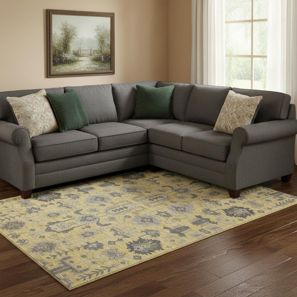 HomeRoots 10' X 14' Amber Gray and Charcoal Oriental Washable Area Rug - Durable, Stylish, UV-Resistant Design 656633