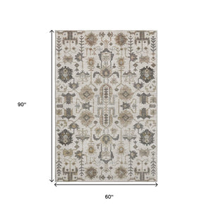 HomeRoots 5' X 8' Washable Ivory Beige and Charcoal Oriental Area Rug with UV Protection & Stain Resistance 656635