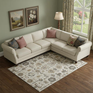 HomeRoots 8' X 10' Ivory Beige and Charcoal Oriental Area Rug - Stain Resistant, UV Protected & Durable Design 656637