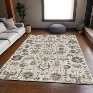 HomeRoots 8' X 10' Ivory Beige and Charcoal Oriental Area Rug - Stain Resistant, UV Protected & Durable Design 656637