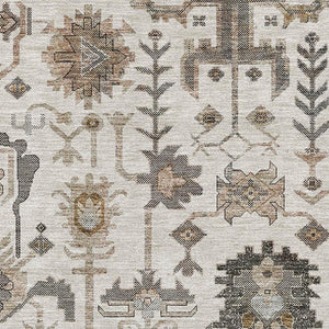 HomeRoots 8' X 10' Ivory Beige and Charcoal Oriental Area Rug - Stain Resistant, UV Protected & Durable Design 656637