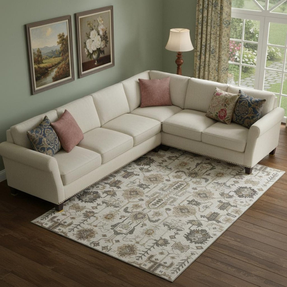 HomeRoots 9' X 12' Ivory Beige & Charcoal Oriental Washable Area Rug - Stylish, Durable, Stain-Resistant Design! 656638
