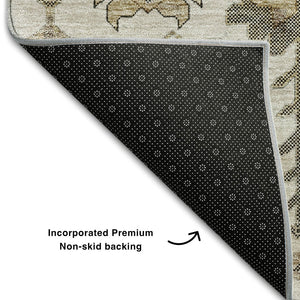 HomeRoots 9' X 12' Ivory Beige & Charcoal Oriental Washable Area Rug - Stylish, Durable, Stain-Resistant Design! 656638