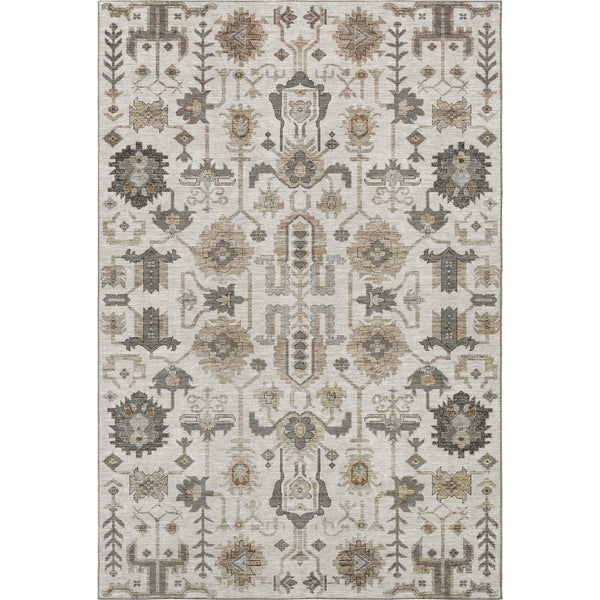 HomeRoots 9' X 12' Ivory Beige & Charcoal Oriental Washable Area Rug - Stylish, Durable, Stain-Resistant Design! 656638