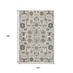 HomeRoots 10' Washable Ivory Beige & Charcoal Oriental Area Rug with UV Protection for High-Traffic Spaces 656639