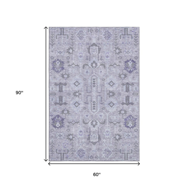 HomeRoots 5' X 8' Lavender Gray & Ivory Oriental Area Rug - Stain Resistant, UV Protected, Durable & Stylish 656641