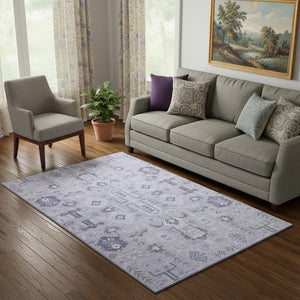HomeRoots 5' X 8' Lavender Gray & Ivory Oriental Area Rug - Stain Resistant, UV Protected, Durable & Stylish 656641