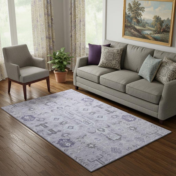 HomeRoots 5' X 8' Lavender Gray & Ivory Oriental Area Rug - Stain Resistant, UV Protected, Durable & Stylish 656641