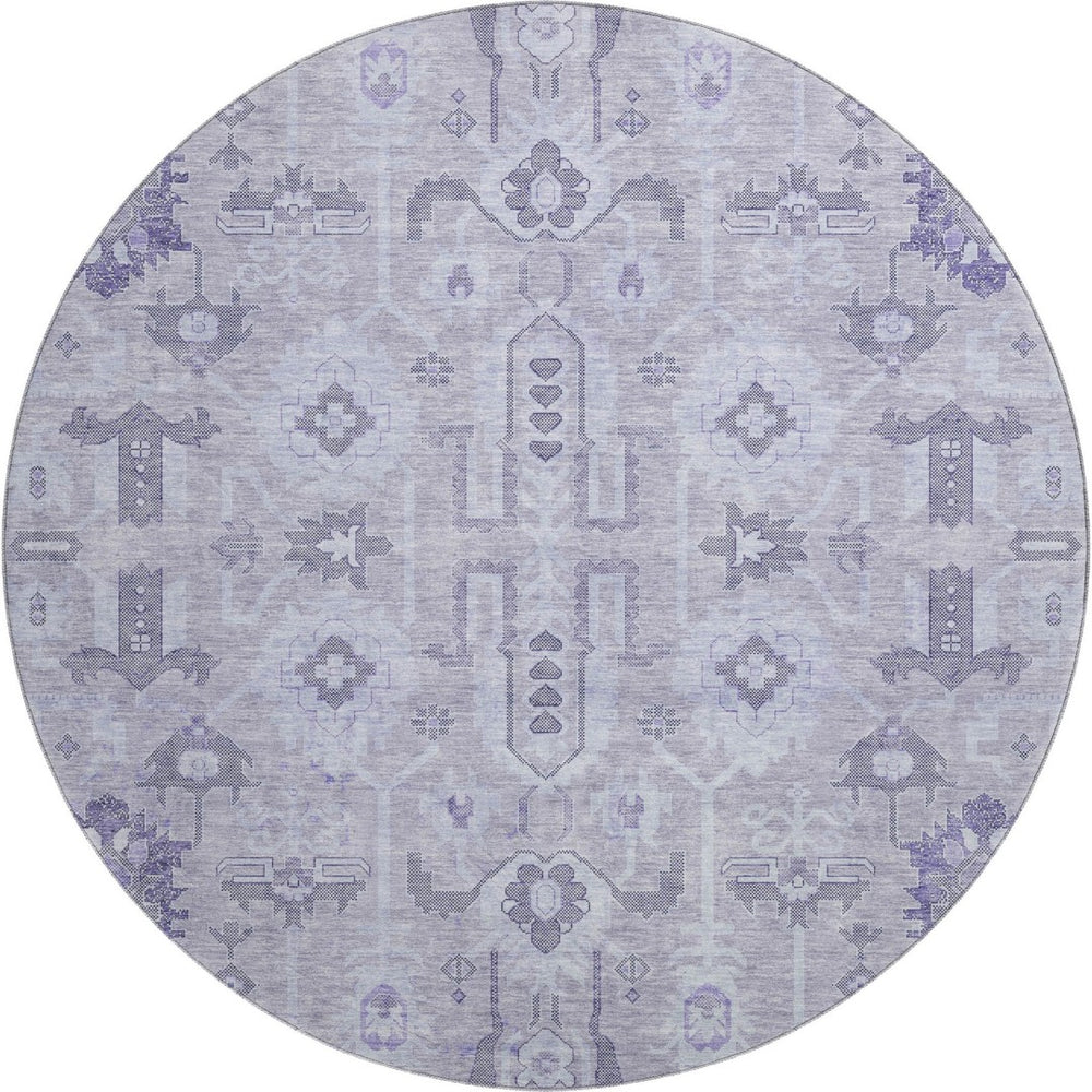 HomeRoots 8' Elegant Lavender Gray and Ivory Oriental Rug - Washable, UV-Protected, Ideal for Busy Homes 656642