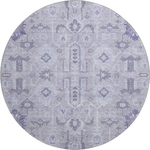 HomeRoots 8' Elegant Lavender Gray and Ivory Oriental Rug - Washable, UV-Protected, Ideal for Busy Homes 656642