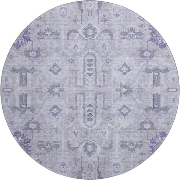 HomeRoots 8' Elegant Lavender Gray and Ivory Oriental Rug - Washable, UV-Protected, Ideal for Busy Homes 656642
