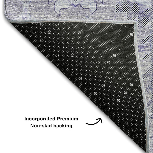 HomeRoots 8' Elegant Lavender Gray and Ivory Oriental Rug - Washable, UV-Protected, Ideal for Busy Homes 656642