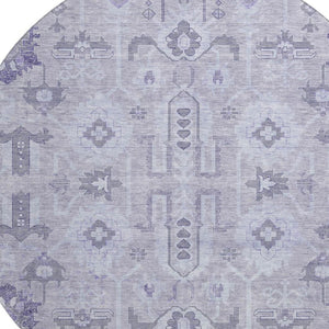 HomeRoots 8' Elegant Lavender Gray and Ivory Oriental Rug - Washable, UV-Protected, Ideal for Busy Homes 656642