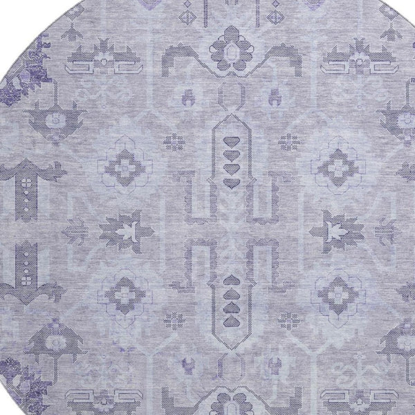 HomeRoots 8' Elegant Lavender Gray and Ivory Oriental Rug - Washable, UV-Protected, Ideal for Busy Homes 656642