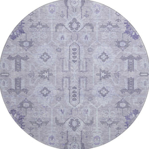 HomeRoots 8' Elegant Lavender Gray and Ivory Oriental Rug - Washable, UV-Protected, Ideal for Busy Homes 656642