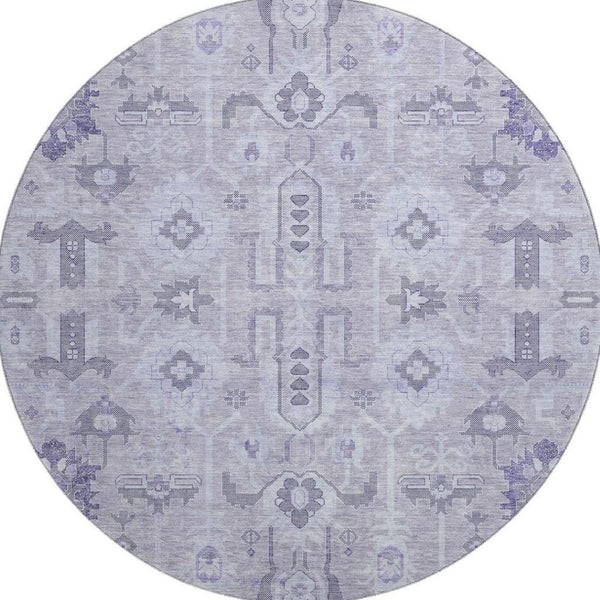 HomeRoots 8' Elegant Lavender Gray and Ivory Oriental Rug - Washable, UV-Protected, Ideal for Busy Homes 656642
