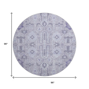 HomeRoots 8' Elegant Lavender Gray and Ivory Oriental Rug - Washable, UV-Protected, Ideal for Busy Homes 656642