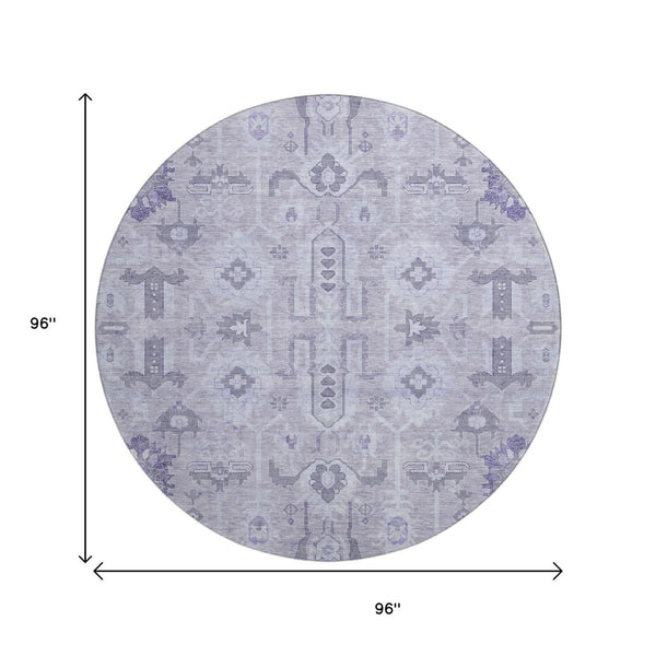 HomeRoots 8' Elegant Lavender Gray and Ivory Oriental Rug - Washable, UV-Protected, Ideal for Busy Homes 656642