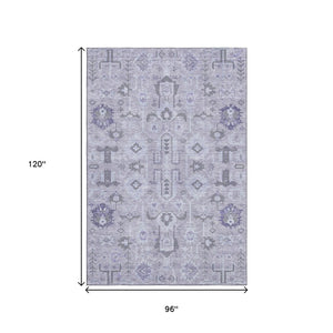 HomeRoots 8' X 10' Elegant Lavender Gray and Ivory Oriental Washable Area Rug with UV Protection & Comfort 656643