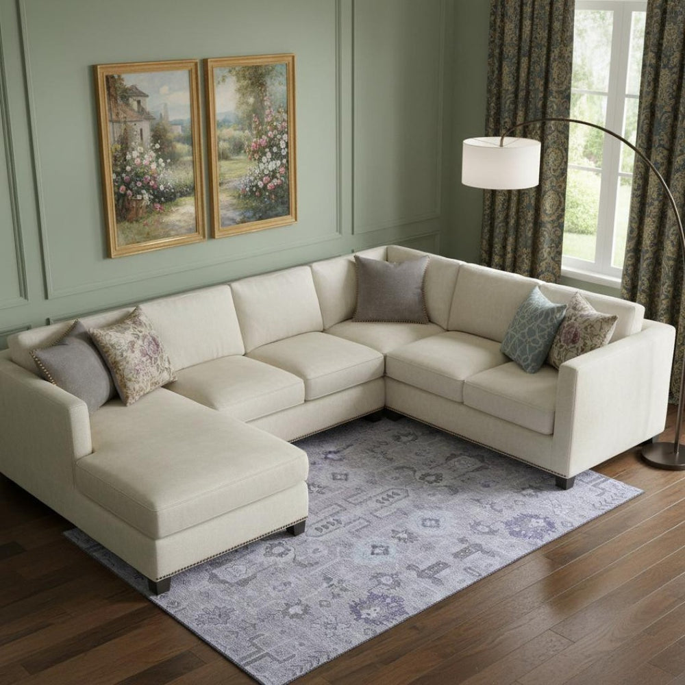 HomeRoots 8' X 10' Elegant Lavender Gray and Ivory Oriental Washable Area Rug with UV Protection & Comfort 656643