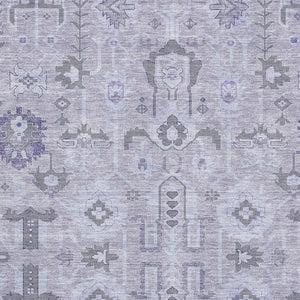 HomeRoots 8' X 10' Elegant Lavender Gray and Ivory Oriental Washable Area Rug with UV Protection & Comfort 656643