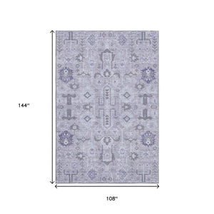HomeRoots 9' X 12' Elegant Lavender Gray & Ivory Washable Oriental Area Rug with UV Protection & Durability 656644