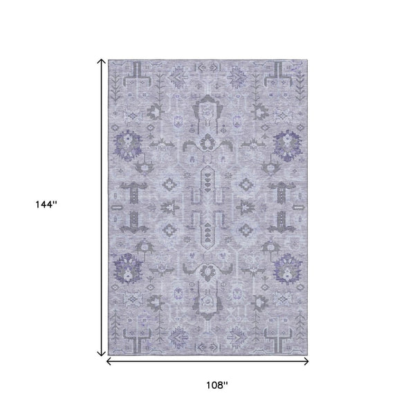 HomeRoots 9' X 12' Elegant Lavender Gray & Ivory Washable Oriental Area Rug with UV Protection & Durability 656644