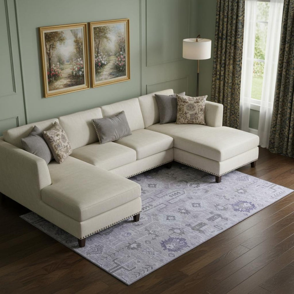 HomeRoots 9' X 12' Elegant Lavender Gray & Ivory Washable Oriental Area Rug with UV Protection & Durability 656644