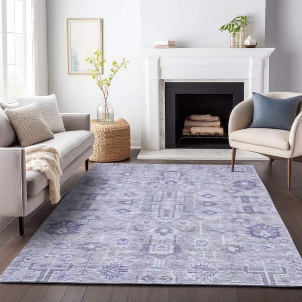 HomeRoots 9' X 12' Elegant Lavender Gray & Ivory Washable Oriental Area Rug with UV Protection & Durability 656644
