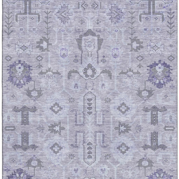 HomeRoots 9' X 12' Elegant Lavender Gray & Ivory Washable Oriental Area Rug with UV Protection & Durability 656644