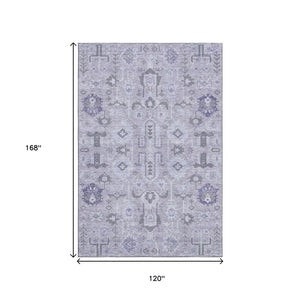 HomeRoots 10' X 14' Elegant Lavender Gray and Ivory Oriental Rug - Washable, Stain Resistant & UV Protected 656645