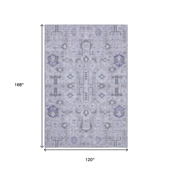 HomeRoots 10' X 14' Elegant Lavender Gray and Ivory Oriental Rug - Washable, Stain Resistant & UV Protected 656645