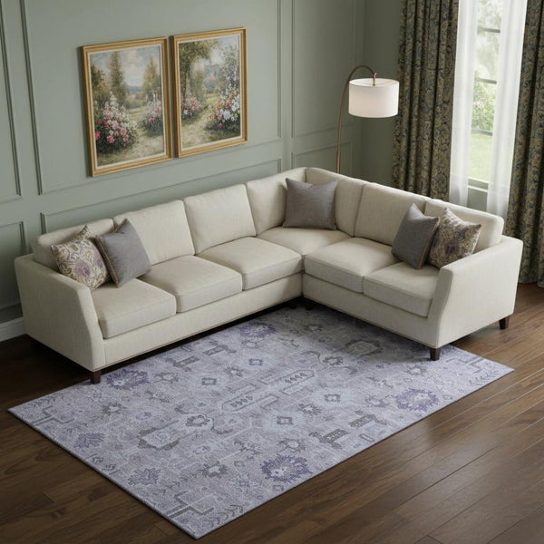 HomeRoots 10' X 14' Elegant Lavender Gray and Ivory Oriental Rug - Washable, Stain Resistant & UV Protected 656645