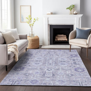 HomeRoots 10' X 14' Elegant Lavender Gray and Ivory Oriental Rug - Washable, Stain Resistant & UV Protected 656645