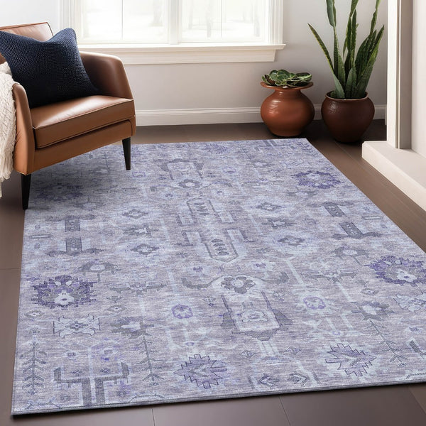 HomeRoots 10' X 14' Elegant Lavender Gray and Ivory Oriental Rug - Washable, Stain Resistant & UV Protected 656645