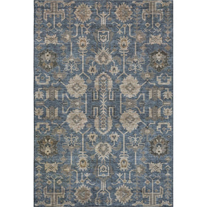 HomeRoots 5' X 8' Washable Navy Blue and Beige Oriental Area Rug with UV Protection for Modern Homes 656647