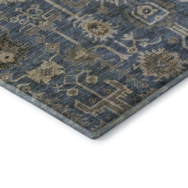 HomeRoots 5' X 8' Washable Navy Blue and Beige Oriental Area Rug with UV Protection for Modern Homes 656647