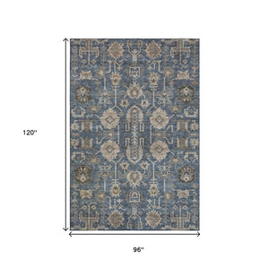HomeRoots 8' X 10' Navy Blue Beige Charcoal Washable Area Rug - Durable, Stylish, UV Protected for Homes! 656649